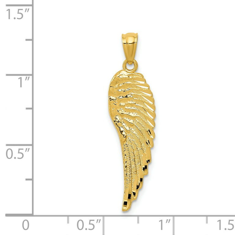 Solid 14k Yellow Gold Textured Angel Wing Charm Pendant Necklace 